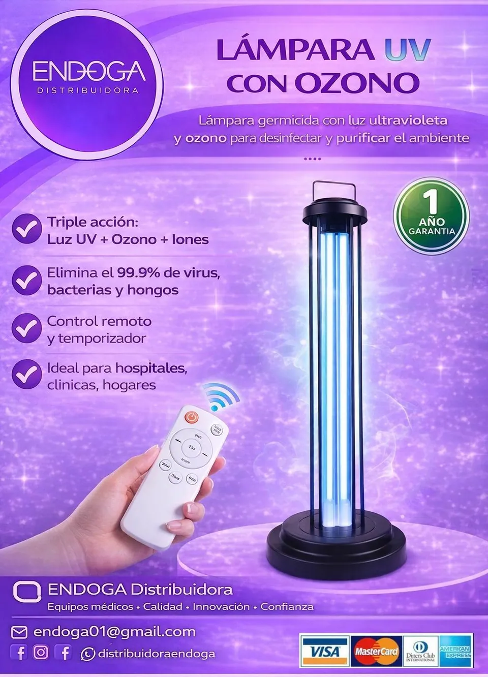 Lámpara UV con ozono veterinaria, Línea Veterinaria de Endoga