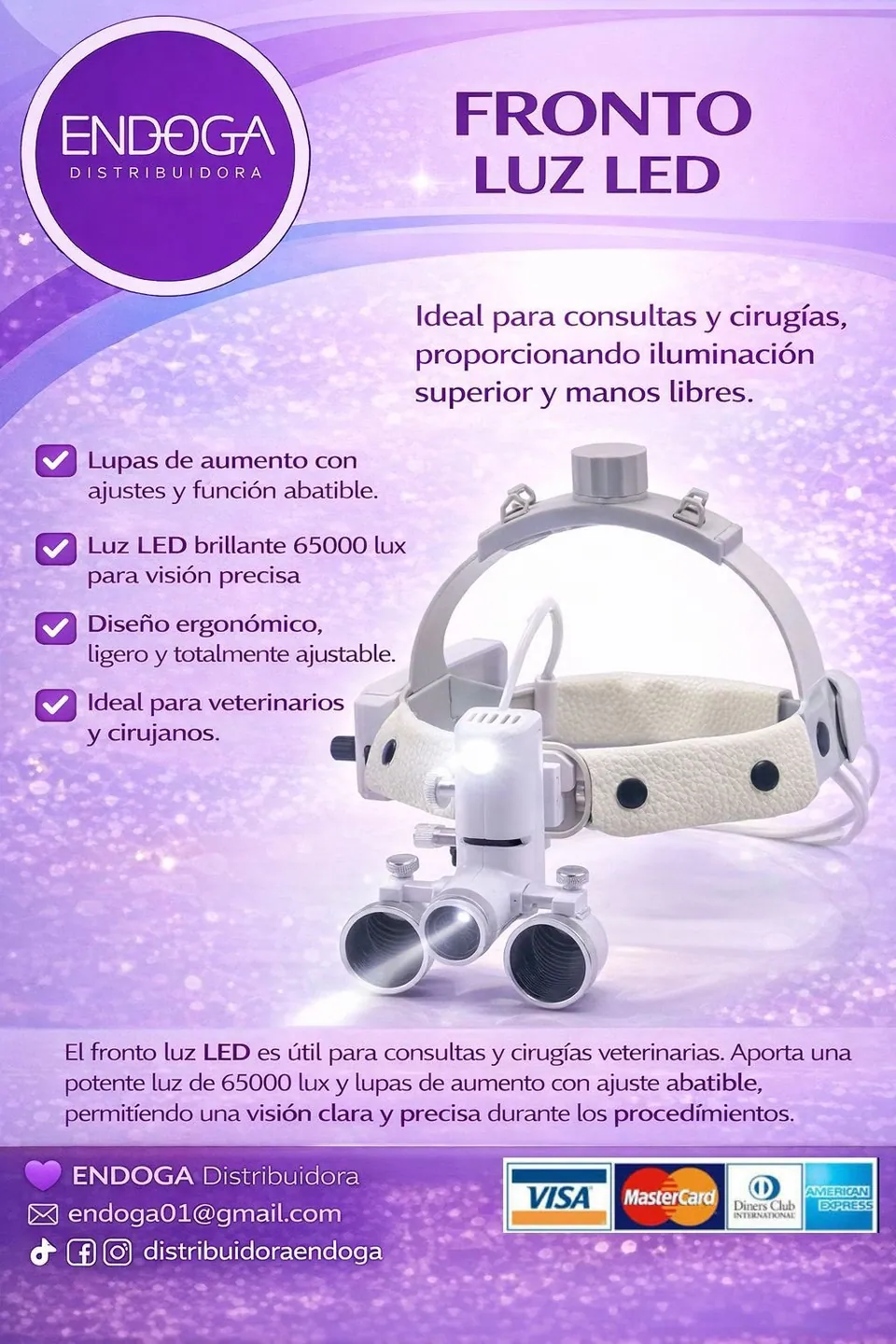 Fronto luz LED, Línea Pharma de Endoga