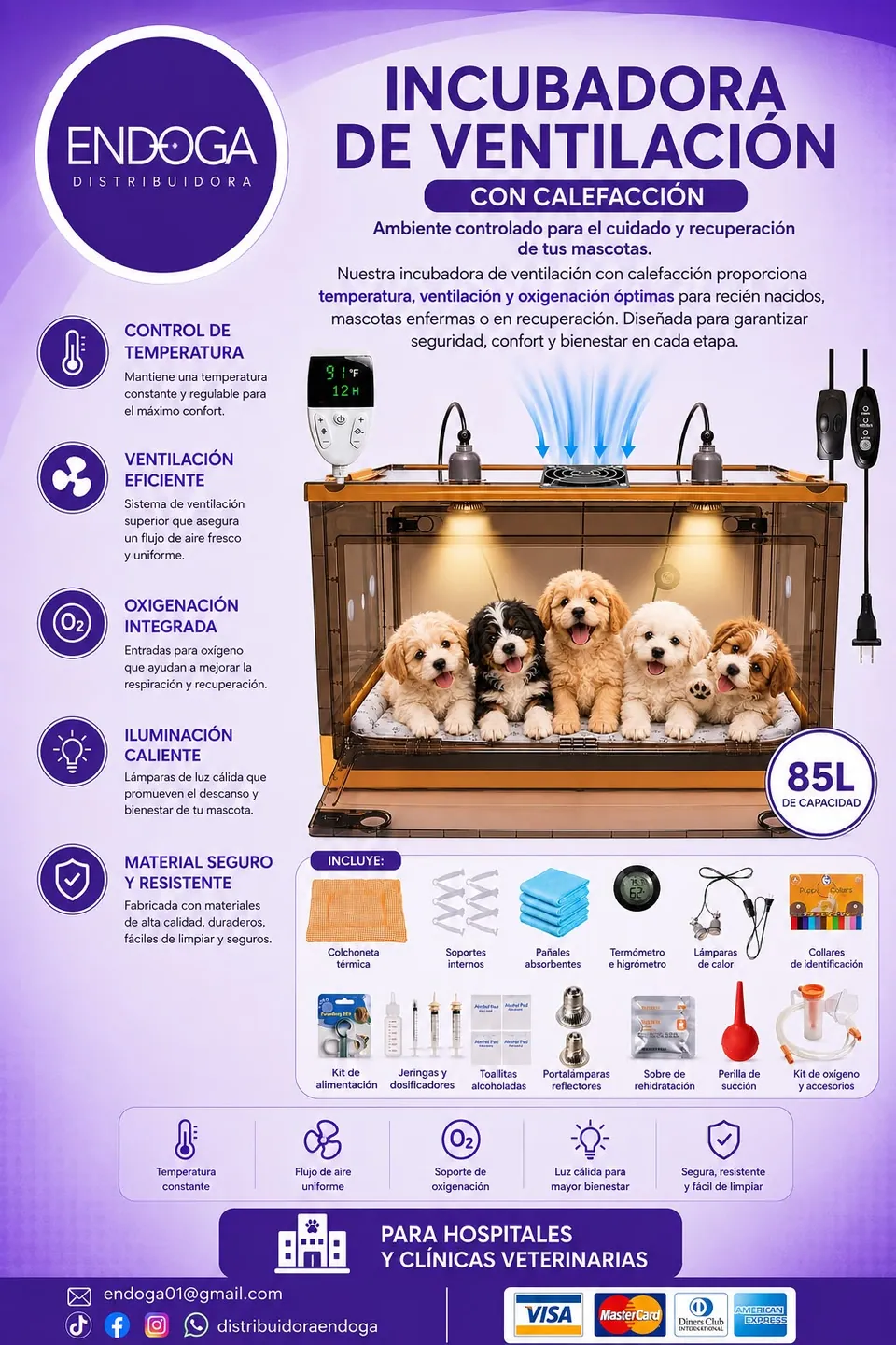 Incubadora de ventilación veterinaria, Línea Veterinaria de Endoga