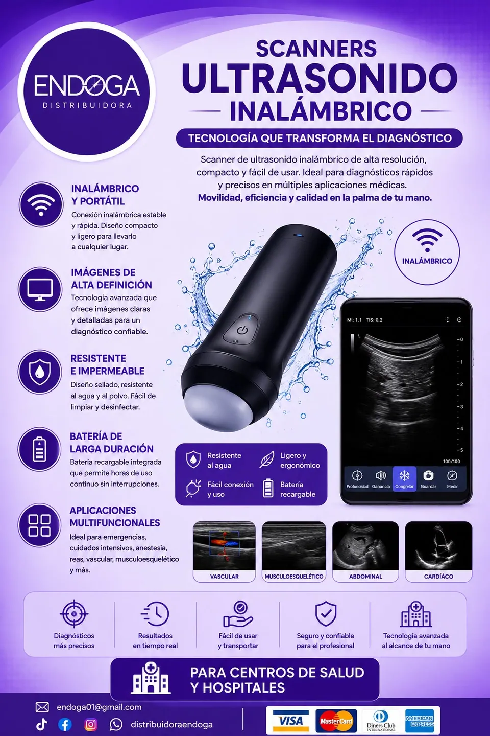 Scanner de ultrasonido inalámbrico, Línea Veterinaria de Endoga