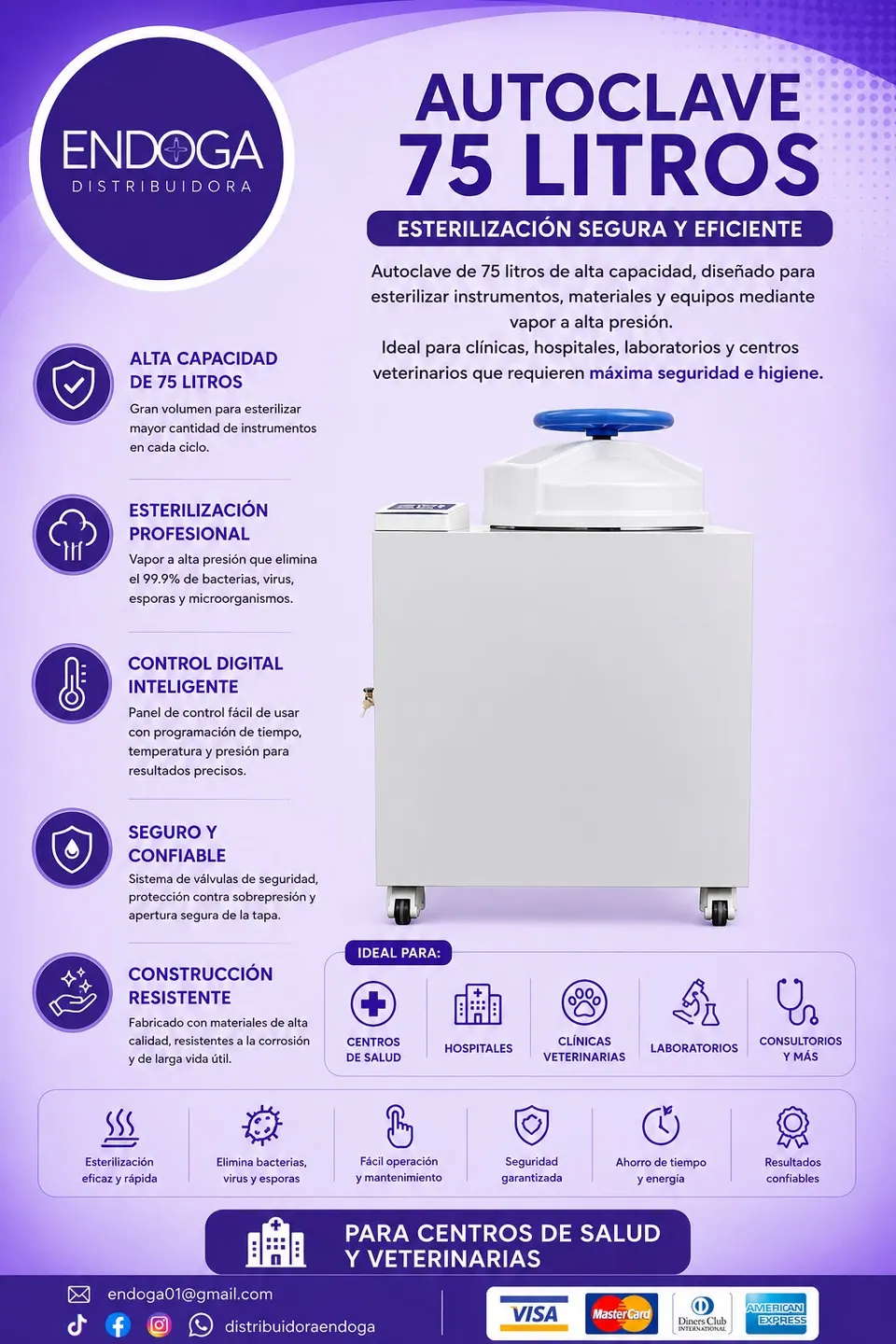 Autoclave de 75 litros, Línea Pharma de Endoga