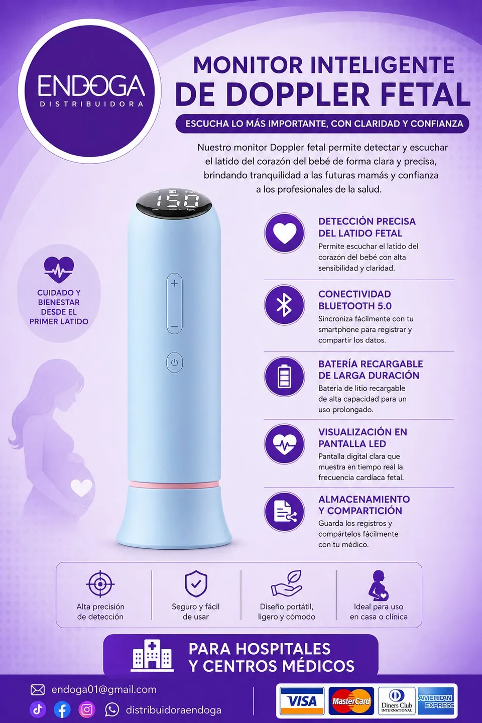 Monitor inteligente de Doppler fetal, Línea Pharma de Endoga